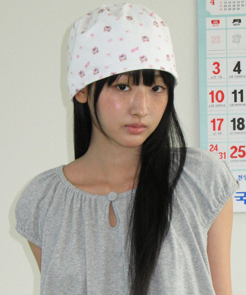 RONRON BETTY BOOP PATTERN STRING BEANIE - 2 COLORS WHITE