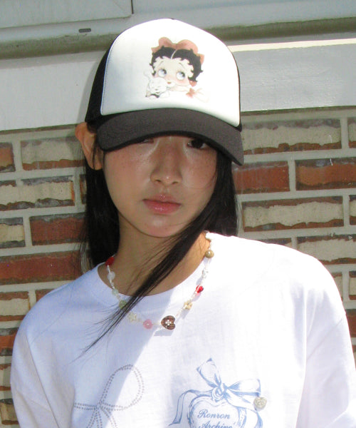 RONRON BETTY BOOP RIBBON MESH BALL CAP - 2 COLORS BLACK