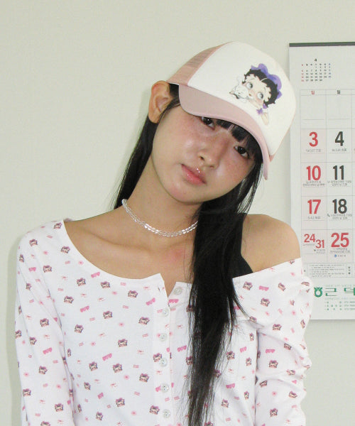 RONRON BETTY BOOP RIBBON MESH BALL CAP - 2 COLORS PINK