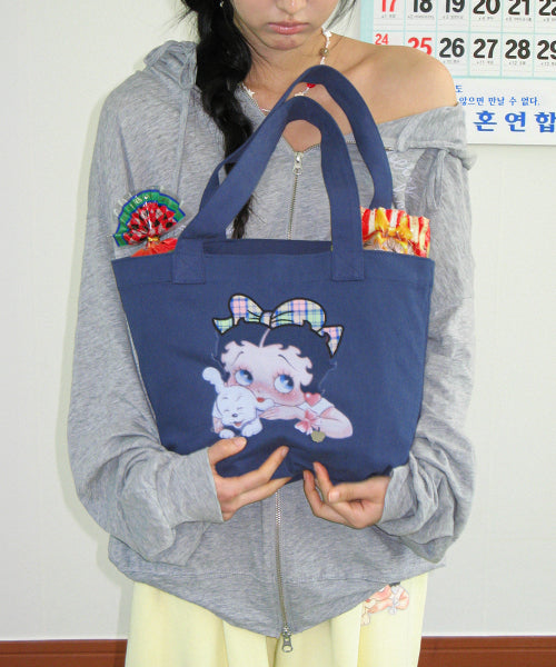 RONRON BETTY BOOP RIBBON APPLIQUE SWEAT SHOULDER BAG NAVY