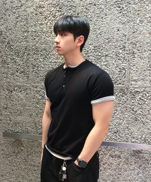 2PACK RIBBED MUSCLE FIT HENLEY NECK SHORT SLEEVE TEE - 4 COLORS IVORY