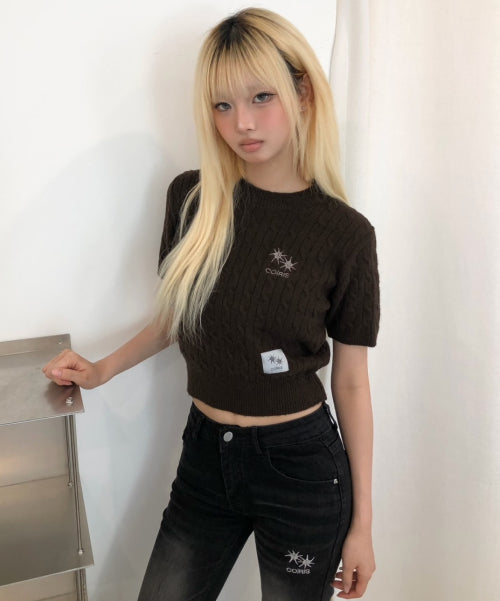 SMALL LOGO SHORT SLEEVE KNIT - 2 COLORS CHARCOAL