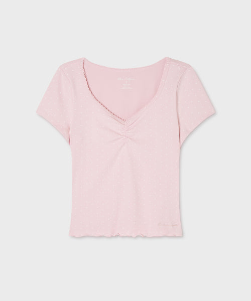 SHIRRING V-NECK T-SHIRT - 2 COLORS PINK