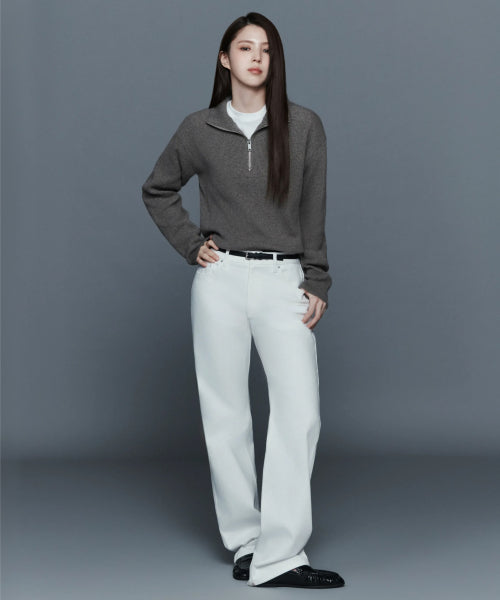 WOMENS ESSENTIAL STRAIGHT DENIM PANTS #韓韶禧同款! - 3 COLORS WHITE
