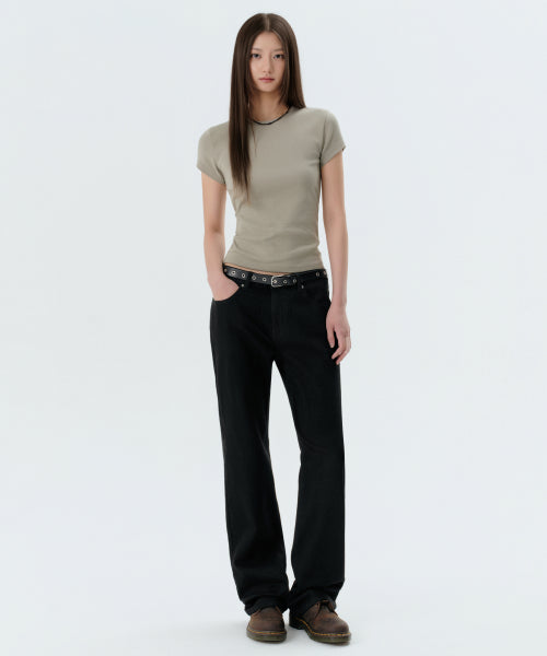 WOMENS ESSENTIAL STRAIGHT DENIM PANTS #韓韶禧同款! - 3 COLORS BLACK