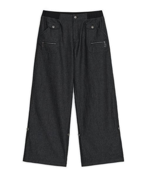 BUTTON ROLL UP DENIM PANTS - 2 COLORS BLACK