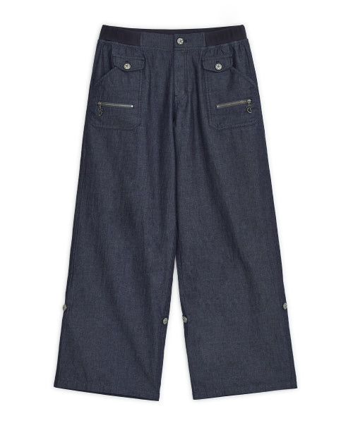 BUTTON ROLL UP DENIM PANTS - 2 COLORS BLUE