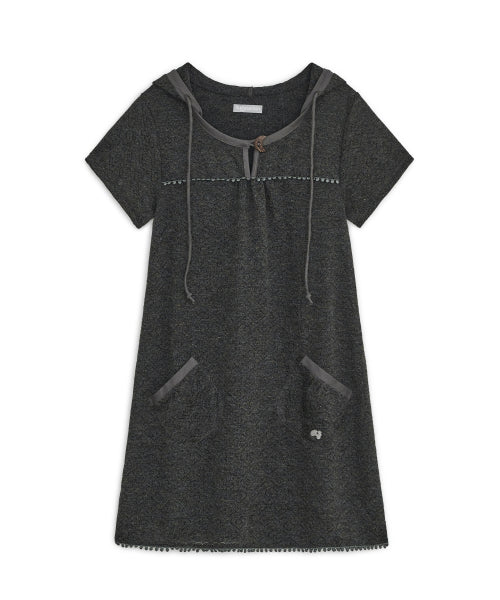 HOODED LAYERED KNIT DRESS - 2 COLORS CHARCOAL