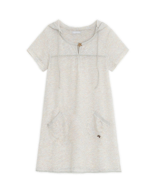 HOOD LAYERED KNIT DRESS - 2 COLORS IVORY