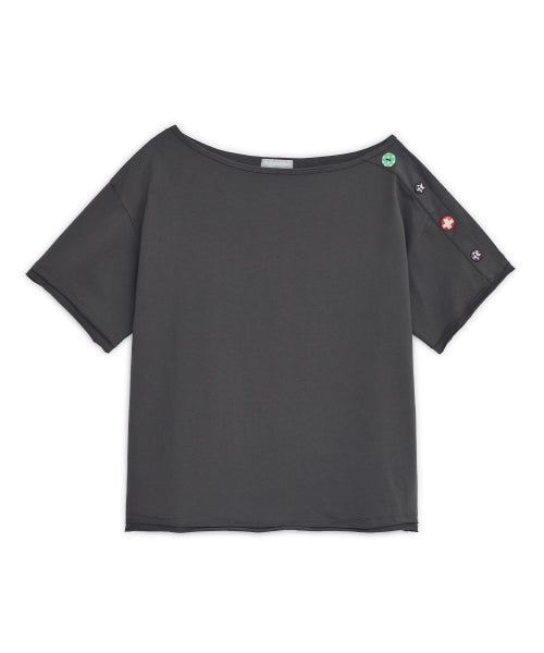 CANDY BUTTON LOOSE TEE - 2 COLORS CHARCOAL