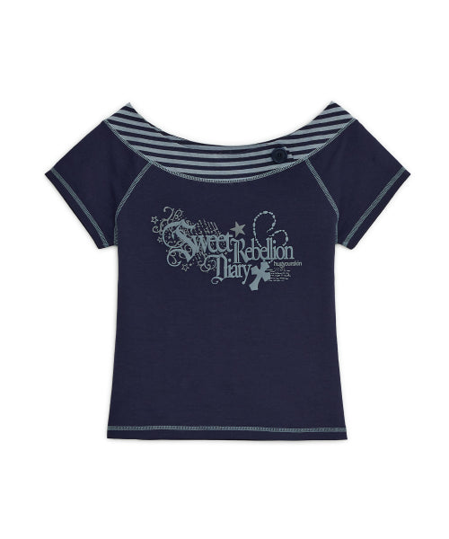 SWEET STRIPE BOATNECK TEE - 2 COLORS NAVY