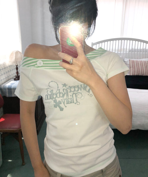 SWEET STRIPE BOATNECK TEE - 2 COLORS WHITE