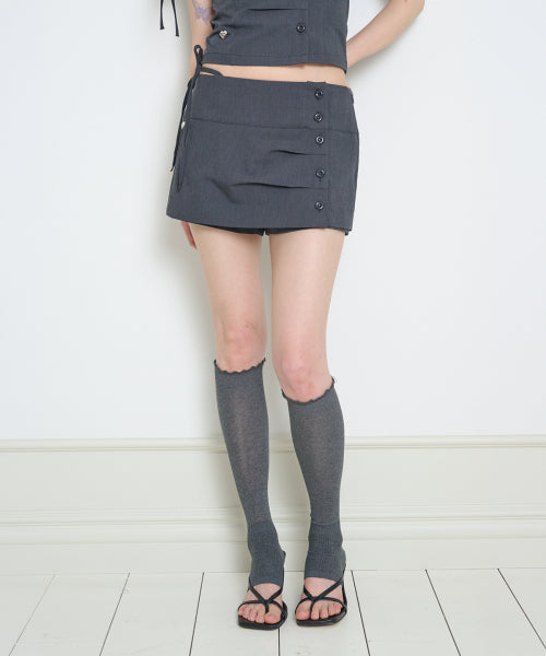 CHINA BUTTON PINTUCK SKIRT PANTS - 2 COLORS CHARCOAL