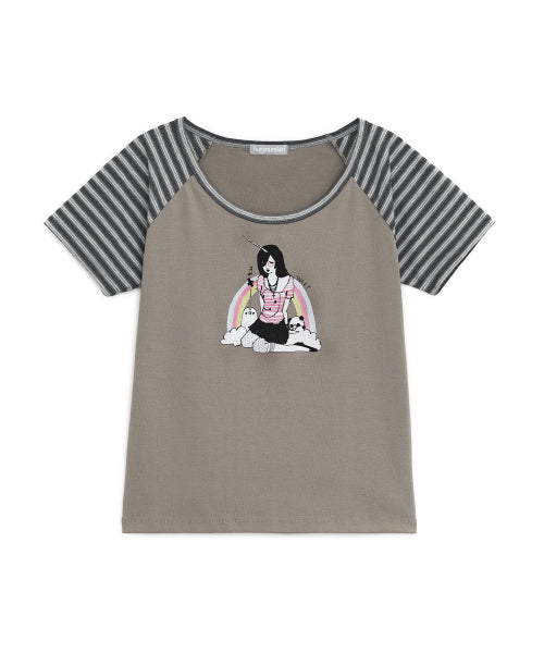 HUGYOURSKIN X LUCY RAGLAN TEE - 2 COLORS CHARCOAL