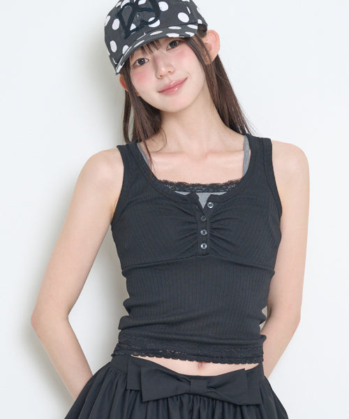 LAYERED TRIMMING SLEEVELESS BLUE - 3 COLORS BLACK
