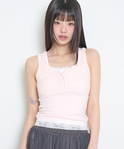 LAYERED TRIMMING SLEEVELESS BLUE - 3 COLORS PINK