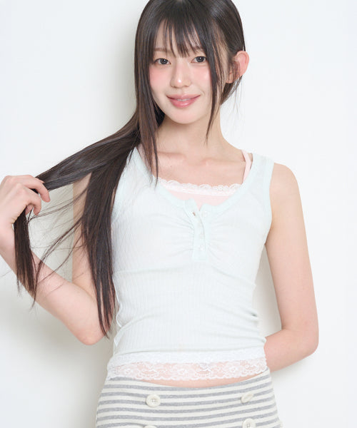 LAYERED TRIMMING SLEEVELESS BLUE - 3 COLORS BLUE
