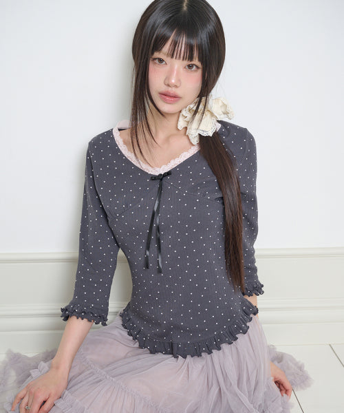 DOT LACE T-SHIRT - 3 COLORS CHARCOAL