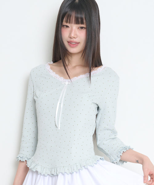 DOT LACE T-SHIRT - 3 COLORS BLUE