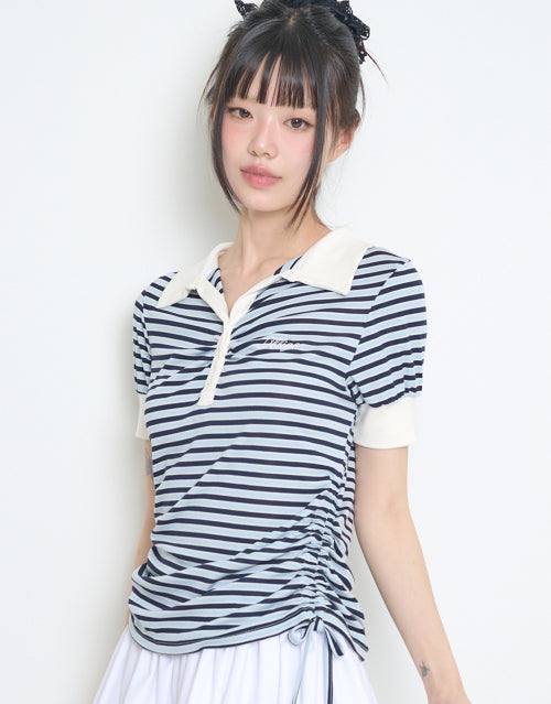 STRIPE SHIRRING COLLAR - 3 COLORS SKY BLUE