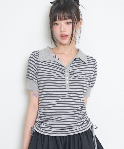 STRIPE SHIRRING COLLAR - 3 COLORS CHARCOAL
