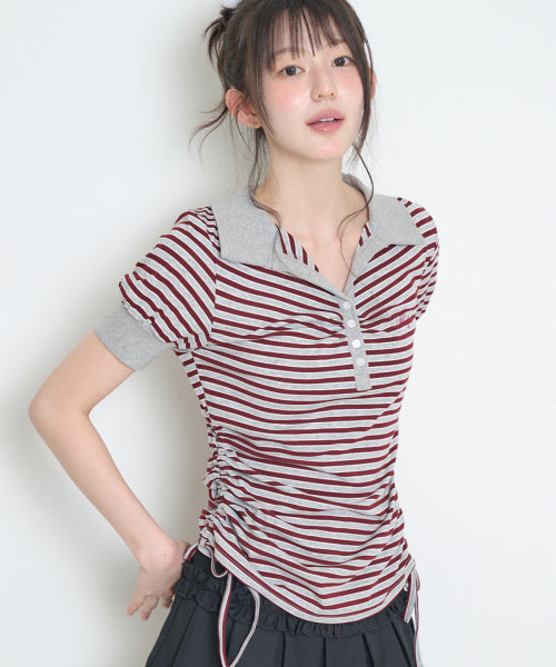 STRIPE SHIRRING COLLAR - 3 COLORS BURGUNDY