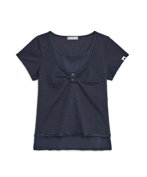 LAYERED HENLEY NECK TOP - 3 COLORS NAVY