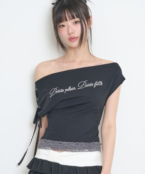 LACE TRIMMING T-SHIRT PINK - 4 COLORS BLACK