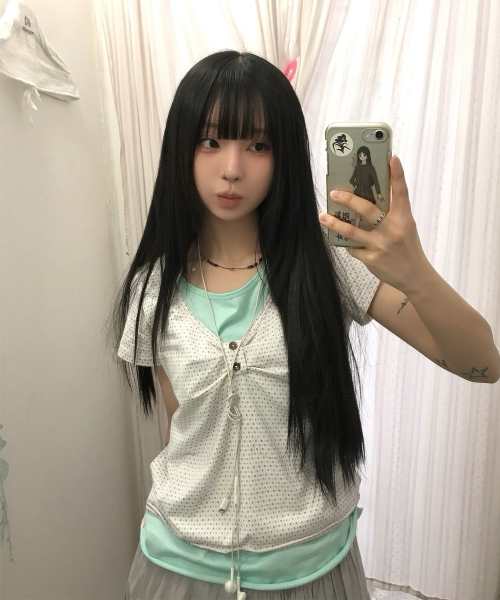 LAYERED HENLEY NECK TOP - 3 COLORS WHITE
