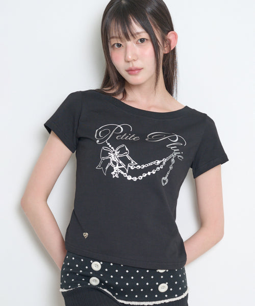 GLITTER BOAT NECK T-SHIRT PINK - 3 COLORS BLACK