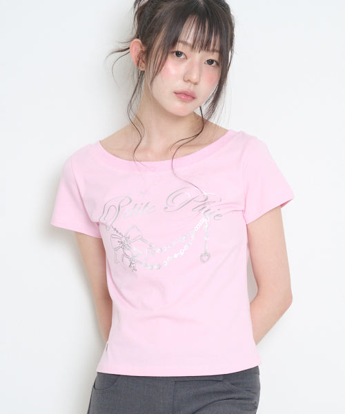 GLITTER BOAT NECK T-SHIRT PINK - 3 COLORS PINK