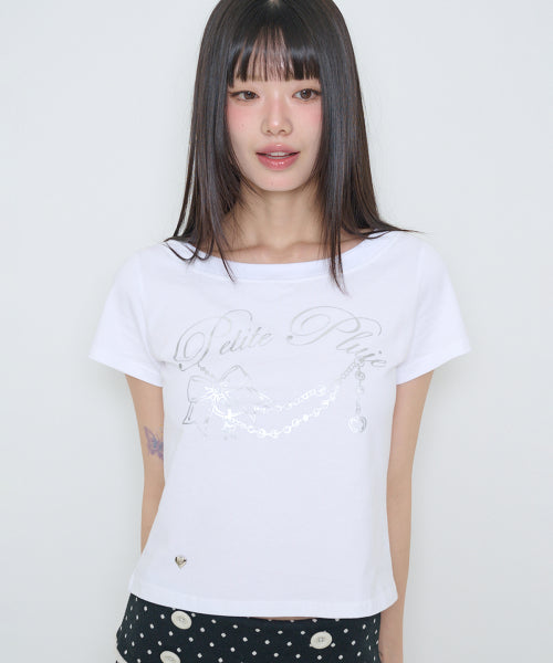 GLITTER BOAT NECK T-SHIRT PINK - 3 COLORS WHITE