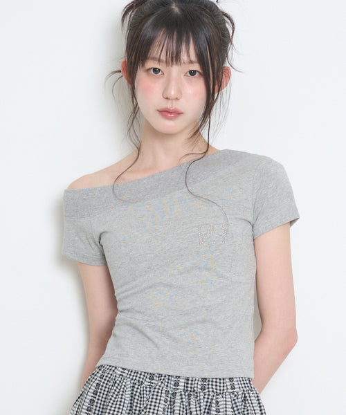 129 ONE SHOULDER TOP - 3 COLORS MELANGE GREY