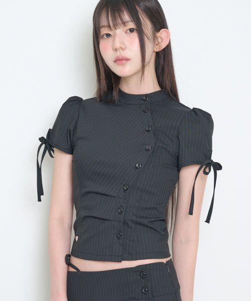 CHINA BUTTON COLLAR TOP - 2 COLORS BLACK