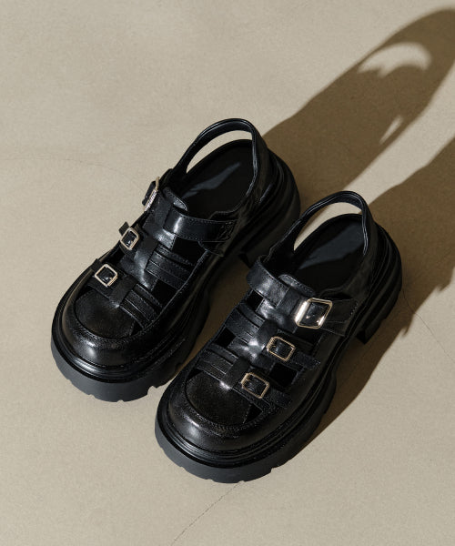 COW LEATHER MONO STRAP FISHERMAN SANDAL BLACK