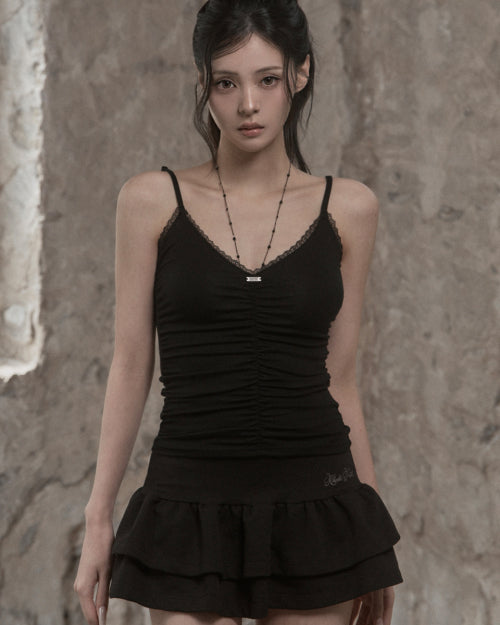 KHAKIPOINT LACE SHIRRING SLEEVELESS - 3 COLORS BLACK