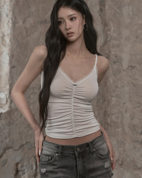 KHAKIPOINT LACE SHIRRING SLEEVELESS - 3 COLORS IVORY