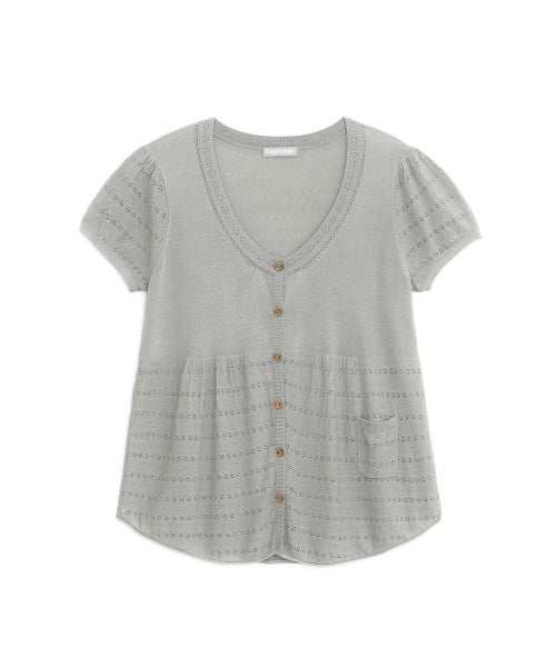 POINTELLE KNIT CARDIGAN - 2 COLORS GREY