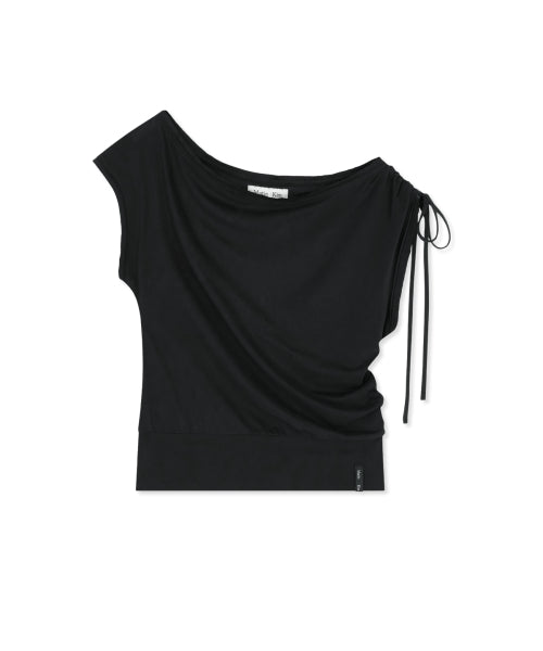 DRAPED ASYMMETRIC SLEEVELESS TOP - 2 COLORS BLACK