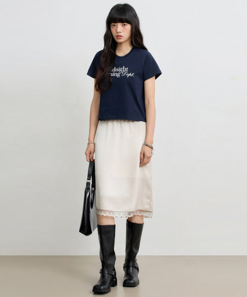 SATIN LACE MIDI SKIRT - 2 COLORS IVORY