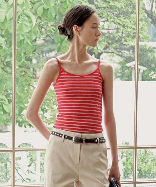 STRIPE COTTON SPAN SLIM SLEEVELESS - 3 COLORS RED