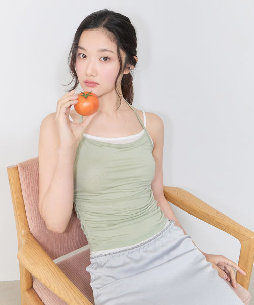 LAYERED SHIRRING SLEEVELESS - 4 COLORS BEIGE