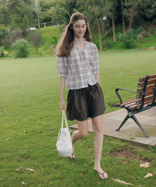 LINEN BANDING SHORTS - 4 COLORS BROWN