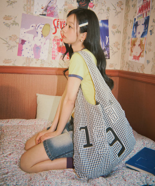 1993 NYLON APPLIQUE CHECK TOTE BAG - 2 COLORS BLACK
