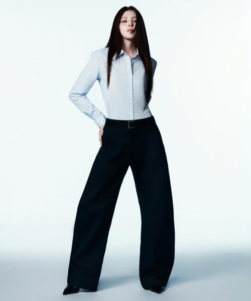 WOMENS SOLID CP CURVED CHINO PANTS #韓韶禧同款! - 4 COLORS NAVY