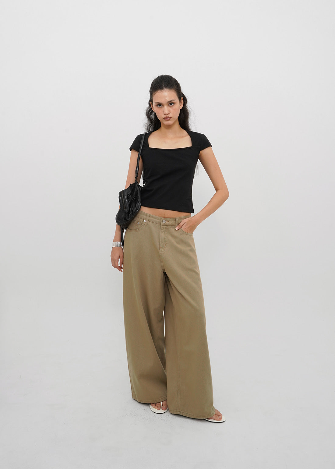 STRETCH COTTON SQUARE NECK CAP SLEEVE SHORT SLEEVE TEE 8