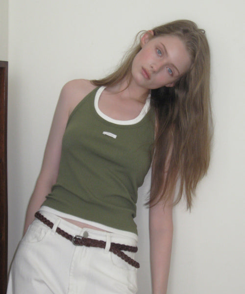 LETTER FROM MOON LETTERS LABEL HALTER TOP - 6 COLORS OLIVE