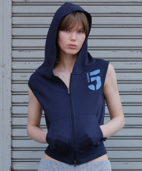 SUNBURN SLEEVELESS HOODIE ZIP-UP - 2 COLORS NAVY