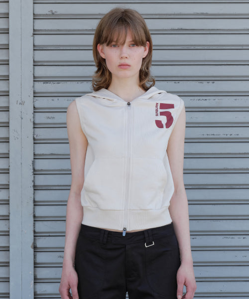 SUNBURN SLEEVELESS HOODIE ZIP-UP - 2 COLORS IVORY