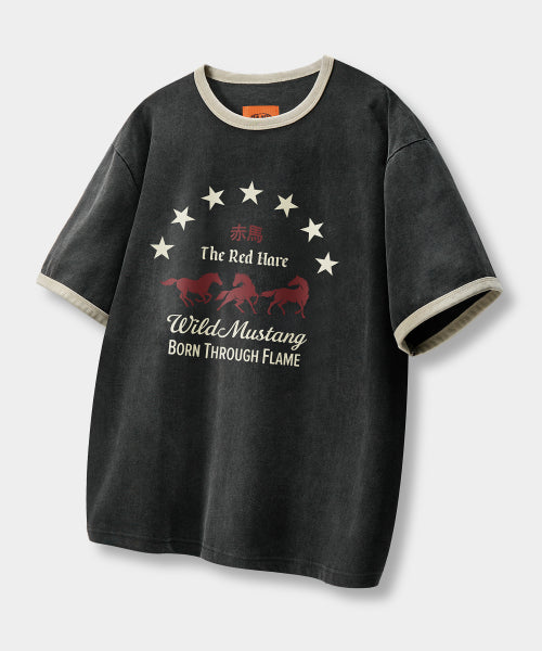 VLAD VINTAGE MUSTANG RINGER TEE CHARCOAL